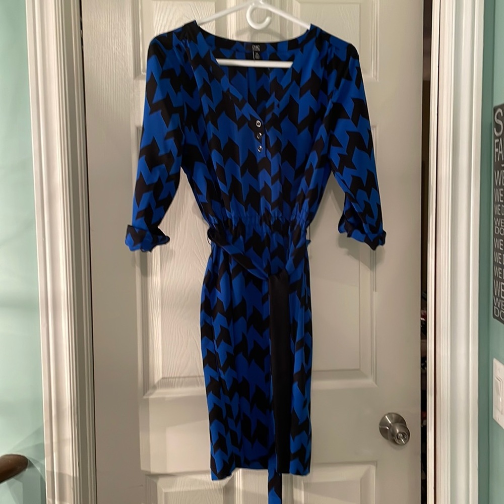 Jacob dress - black/cobalt blue oversized houndstooth print - size large